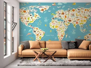 Clearance Illustratie wereldkaart Dieren