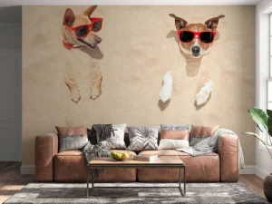 Discount Ingegraven honden op het strand fotobehang Dieren