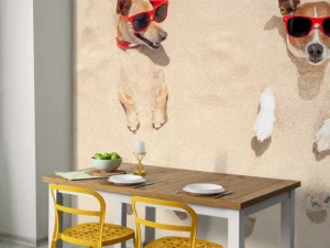 Discount Ingegraven honden op het strand fotobehang Dieren