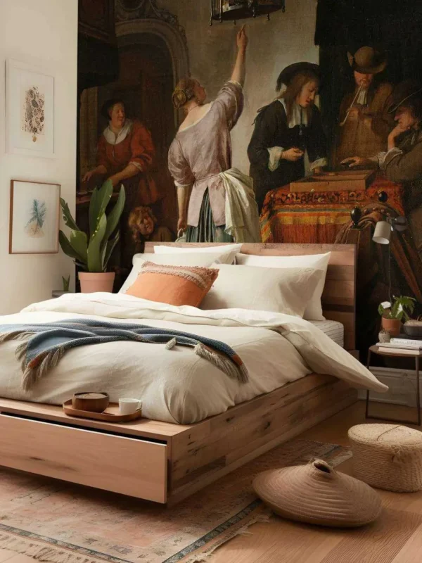 Best Interieur met een vrouw die een papegaai voert fotobehang Kunst & Design