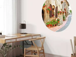 Online Italiaans straatje met veel bloemen fotobehang Architectuur