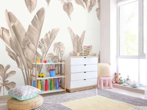 Clearance Jungle bladeren in taupe Kinderkamer