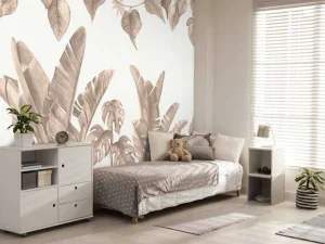 Clearance Jungle bladeren in taupe Kinderkamer