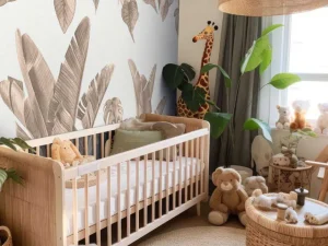 Clearance Jungle bladeren in taupe Kinderkamer