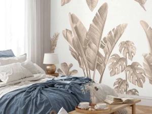Clearance Jungle bladeren in taupe Kinderkamer