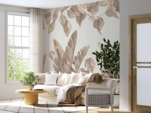Clearance Jungle bladeren in taupe Kinderkamer
