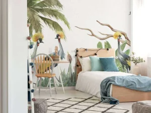 Hot Jungle met kraanvogels Kinderkamer | Dieren