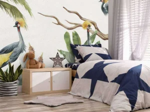 Hot Jungle met kraanvogels Kinderkamer | Dieren