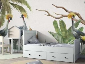 Hot Jungle met kraanvogels Kinderkamer | Dieren