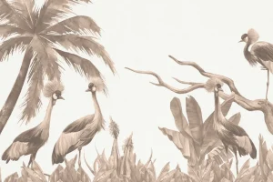 Outlet Jungle met kraanvogels in taupe Kinderkamer | Dieren