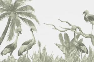Hot Jungle met kraanvogels in groen Kinderkamer | Dieren