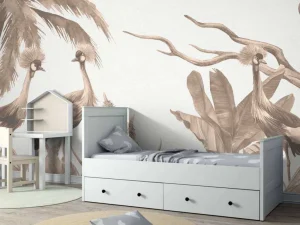 Outlet Jungle met kraanvogels in taupe Kinderkamer | Dieren