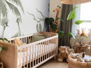 Hot Jungle met kraanvogels in groen Kinderkamer | Dieren