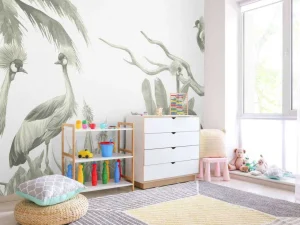 Hot Jungle met kraanvogels in groen Kinderkamer | Dieren