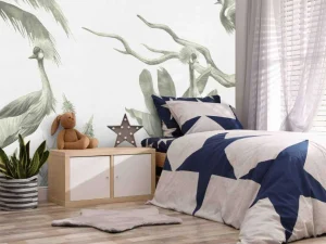 Hot Jungle met kraanvogels in groen Kinderkamer | Dieren