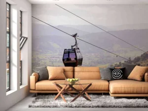 Hot Kabelbaan in een berglandschap fotobehang Tienerkamer