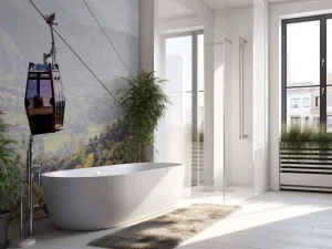 Hot Kabelbaan in een berglandschap fotobehang Tienerkamer