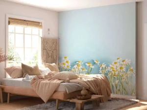 Clearance Kamille bloemen met een blauwe achtergrond fotobehang Slaapkamer | Bloemen