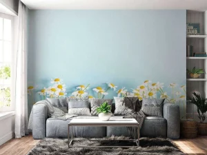 Clearance Kamille bloemen met een blauwe achtergrond fotobehang Slaapkamer | Bloemen