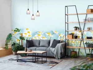 Clearance Kamille bloemen met een blauwe achtergrond fotobehang Slaapkamer | Bloemen
