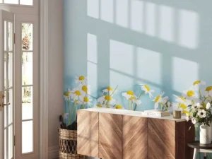 Clearance Kamille bloemen met een blauwe achtergrond fotobehang Slaapkamer | Bloemen