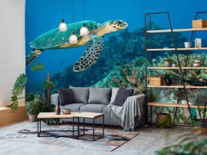 Discount Karetschildpad bij een koraalrif fotobehang Dieren