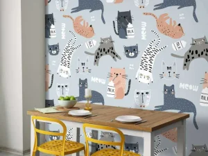 Outlet Katten en poezen print fotobehang Kinderkamer | Babykamer