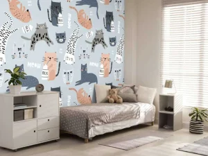 Outlet Katten en poezen print fotobehang Kinderkamer | Babykamer