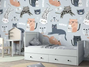 Outlet Katten en poezen print fotobehang Kinderkamer | Babykamer