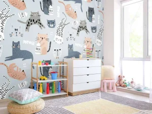 Outlet Katten en poezen print fotobehang Kinderkamer | Babykamer