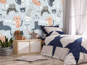 Outlet Katten en poezen print fotobehang Kinderkamer | Babykamer