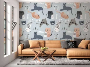 Outlet Katten en poezen print fotobehang Kinderkamer | Babykamer