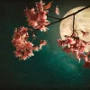 Best Kersenbloesem met de maan op de achtergrond fotobehang Bloemen