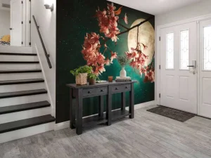 Best Kersenbloesem met de maan op de achtergrond fotobehang Bloemen