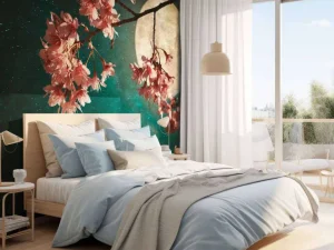 Best Kersenbloesem met de maan op de achtergrond fotobehang Bloemen