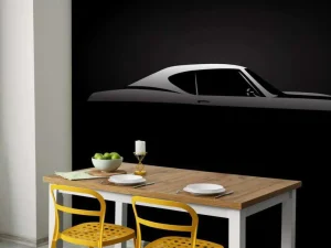 New Klassieke Amerikaanse muscle car design met een zwarte achtergrond fotobehang Kinderkamer | Transport