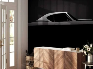 New Klassieke Amerikaanse muscle car design met een zwarte achtergrond fotobehang Kinderkamer | Transport
