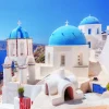 Fashion Klein kerkje op Santorini fotobehang Architectuur