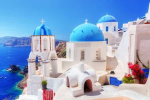 Fashion Klein kerkje op Santorini fotobehang Architectuur