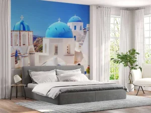 Fashion Klein kerkje op Santorini fotobehang Architectuur