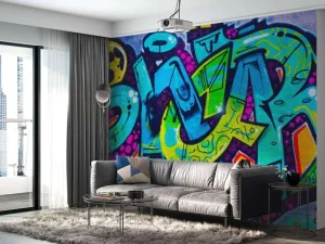 Online Kleurrijke graffiti creatie op een muur fotobehang Tienerkamer | Kunst & Design