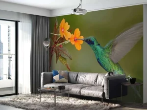 Clearance Kleurrijke Kolibrie op Bloem fotobehang Dieren | Bloemen
