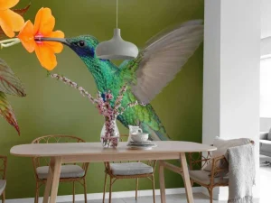 Clearance Kleurrijke Kolibrie op Bloem fotobehang Dieren | Bloemen