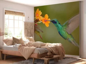 Clearance Kleurrijke Kolibrie op Bloem fotobehang Dieren | Bloemen