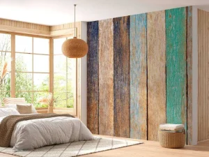 Sale Kleurrijke verticale planken fotobehang Oppervlakten