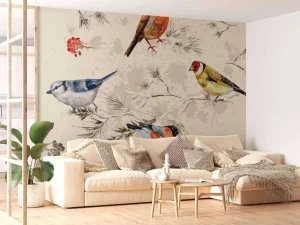 Outlet Kleurrijke vogeltjes textuur fotobehang Gang | Dieren
