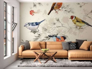 Outlet Kleurrijke vogeltjes textuur fotobehang Gang | Dieren