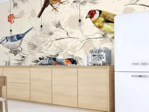 Outlet Kleurrijke vogeltjes textuur fotobehang Gang | Dieren