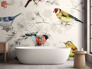 Outlet Kleurrijke vogeltjes textuur fotobehang Gang | Dieren