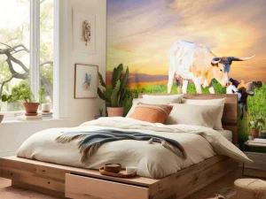 Fashion Koe en Kalf zonsondergang fotobehang Dieren